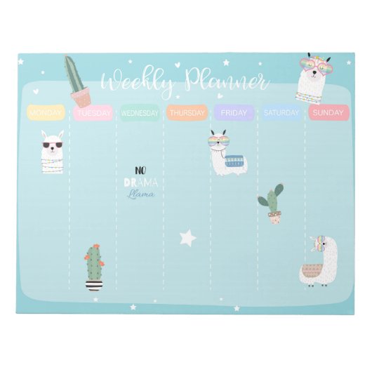 Blue Llama Llamacorn Weekly Planner Notitieblok (Voorkant)