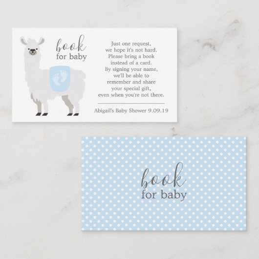Blue Llama Polka Dot Book Request Baby shower Informatiekaartje (Voorkant / Achterkant)