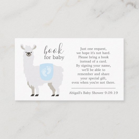 Blue Llama Polka Dot Book Request Baby shower Informatiekaartje (Voorkant)