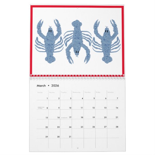Blue Lobster French Red Calendar Kalender (Mar 2026)