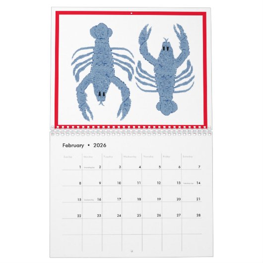 Blue Lobster French Red Calendar Kalender (Feb 2026)