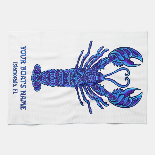 Blue Lobster Nautical Fisherman Boat Naam Theedoek (Horizontaal)