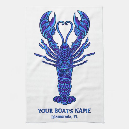 Blue Lobster Nautical Fisherman Boat Naam Theedoek (Verticaal)