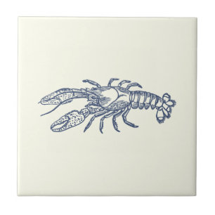  Blue Lobster op Ivoor Tegeltje