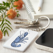 Blue Lobster Sleutelhanger met Retro Vintage Image (Voorkant Rechts)