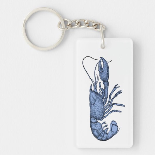 Blue Lobster Sleutelhanger met Retro Vintage Image (Voorkant)