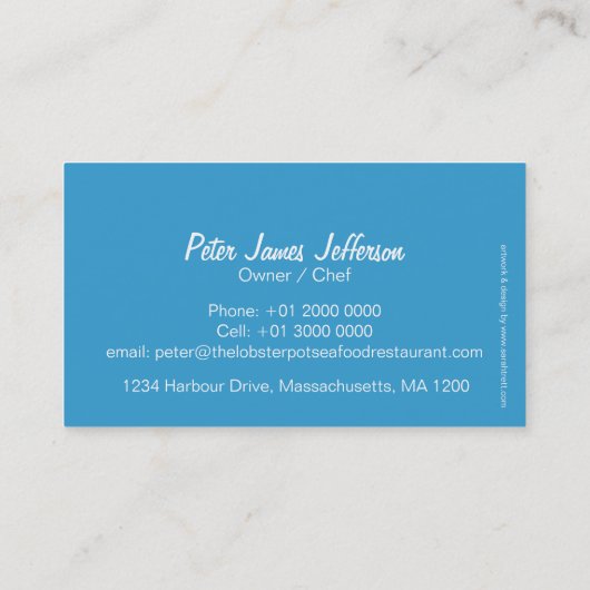 Blue lobster visrestaurant visitekaartje (Achterkant)