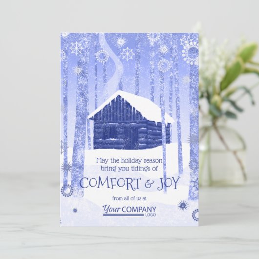 Blue Log Cabin Business Holiday-kaarten Kaart (Staand voorkant)