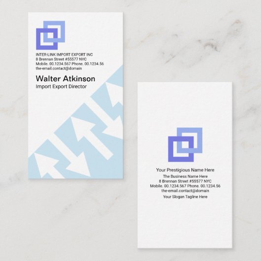 Blue Logistics Direction Arrow Import Export Visitekaartje (Voorkant / Achterkant)