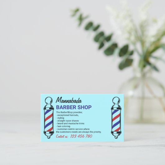 Blue Logo Barber Pole Visitekaartje (Staand voorkant)