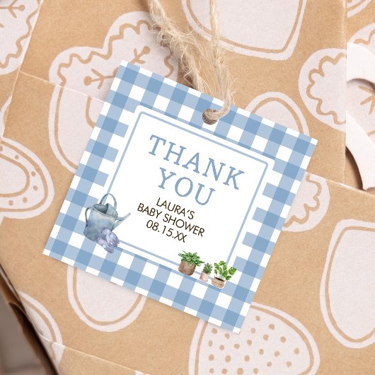 Blue Lokaal geteelde boeren Baby shower Square Bedankjes Labels