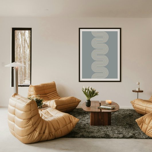 Blue Lombard Wavy Lines Modern Minimal Art Print