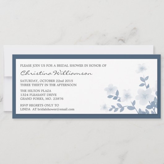 Blue Long Floral Bridal Shower-uitnodigingen Kaart (Voorkant)