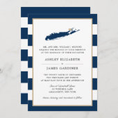 Blue Long Island Map North Fork Gold Heart Wedding Kaart (Voorkant / Achterkant)