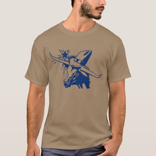 Blue Longhorn Steer met Cowboy Pet T-shirt (Voorkant)