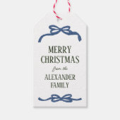 Blue Looping Bows Kerstvakantie Cadeaulabel (Voorkant)
