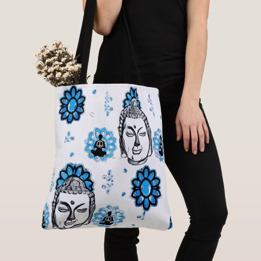 Blue lotus Buddha canvas tas (Dichtbij)