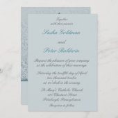 Blue Lotus Floral Wedding Invitation Kaart (Voorkant / Achterkant)