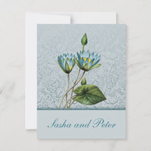 Blue Lotus Floral Wedding Invitation RSVP Kaartje