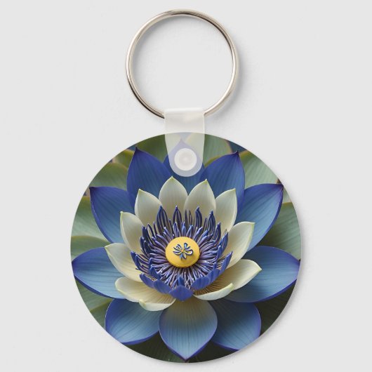 Blue Lotus Flower Spiritueel Zen Art Sleutelhanger (Voorkant)
