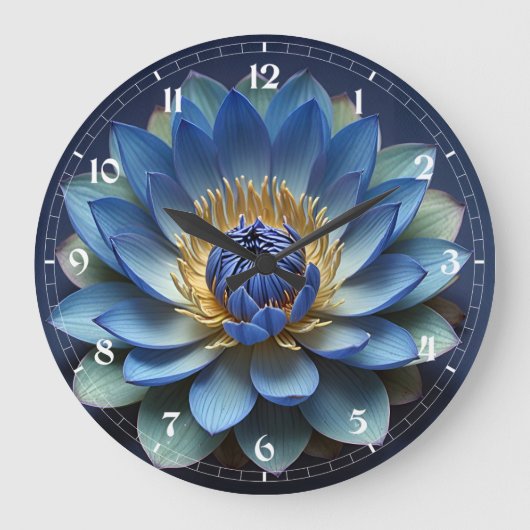 Blue Lotus Flower Spirituele kunst Grote Klok (Voorkant)