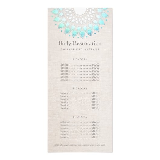 Blue Lotus Health and Wellness Price List Menu (Voorkant)