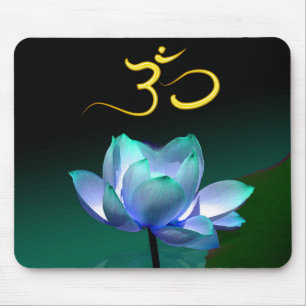 Blue Lotus in volle bloei met Om, mousepad Muismat
