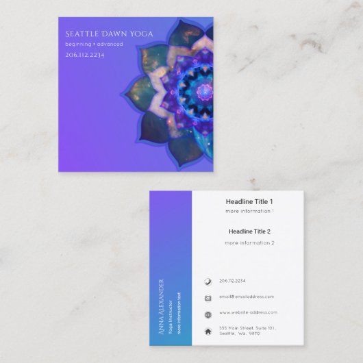 Blue Lotus Mandala Vierkante Visitekaartje (Voorkant / Achterkant)