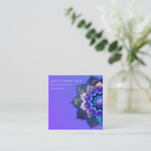 Blue Lotus Mandala Vierkante Visitekaartje (Staand voorkant)