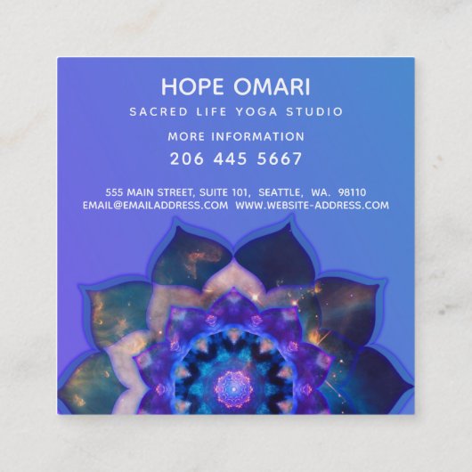 Blue Lotus Mandala Vierkante Visitekaartje (Achterkant)