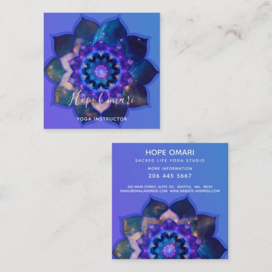 Blue Lotus Mandala Vierkante Visitekaartje (Voorkant / Achterkant)