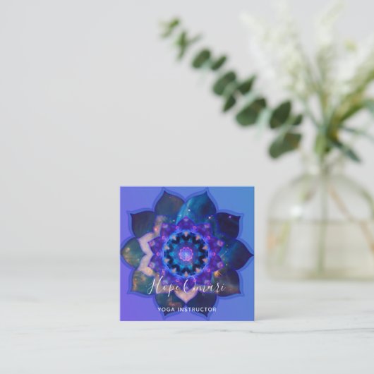 Blue Lotus Mandala Vierkante Visitekaartje (Staand voorkant)