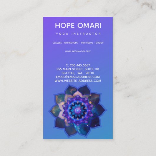 Blue Lotus Mandala Visitekaartje (Achterkant)
