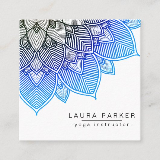 Blue Lotus Mandala Yoga Instructor Holistic Vierkante Visitekaartje (Voorkant)