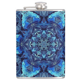 Blue Lotus Mirror Mandala Art - Flask Heupfles