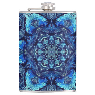 Blue Lotus Mirror Mandala Art - Flask Heupfles