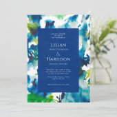 Blue Love Abstract Waterverf Wedding Invitation Kaart (Staand voorkant)