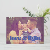 Blue Love and Light Single Photo Hanukkah Kaart (Staand voorkant)