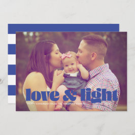 Blue Love and Light Single Photo Hanukkah Kaart