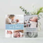 Blue Love & Bedankt Fotocollage Baby shower (Staand voorkant)