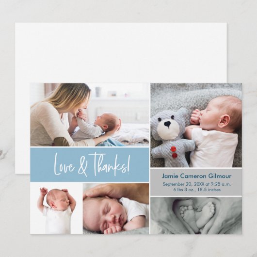 Blue Love & Bedankt Fotocollage Baby shower (Voorkant / Achterkant)
