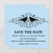 Blue Love Bird Swirls Save the Date Invite Kaart (Voorkant / Achterkant)