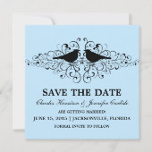 Blue Love Bird Swirls Save the Date Invite Kaart (Voorkant)