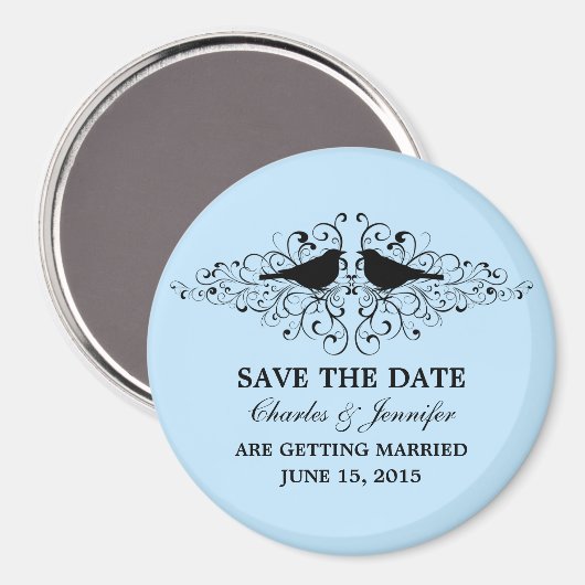 Blue Love Bird Swirls Save the Date Magnet (Voorkant / Achterkant)