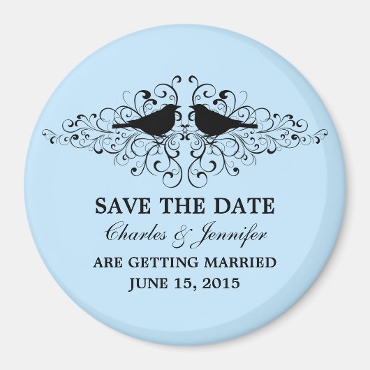 Blue Love Bird Swirls Save the Date Magnet (Voorkant)