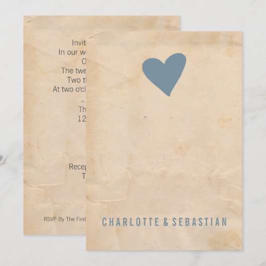 Blue Love Heart Modern Simple Contemmodern Weddens Kaart (Voorkant / Achterkant)