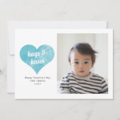 Blue Love Heart Moderne Valentijnsdag Foto Feestdagenkaart (Voorkant)