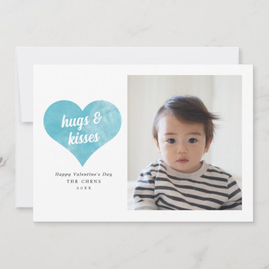 Blue Love Heart Moderne Valentijnsdag Foto Feestdagenkaart (Voorkant)