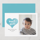 Blue Love Heart Moderne Valentijnsdag Foto Feestdagenkaart (Voorkant / Achterkant)