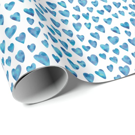 Blue Love Heart patroon Cadeaupapier (Rol Hoek)